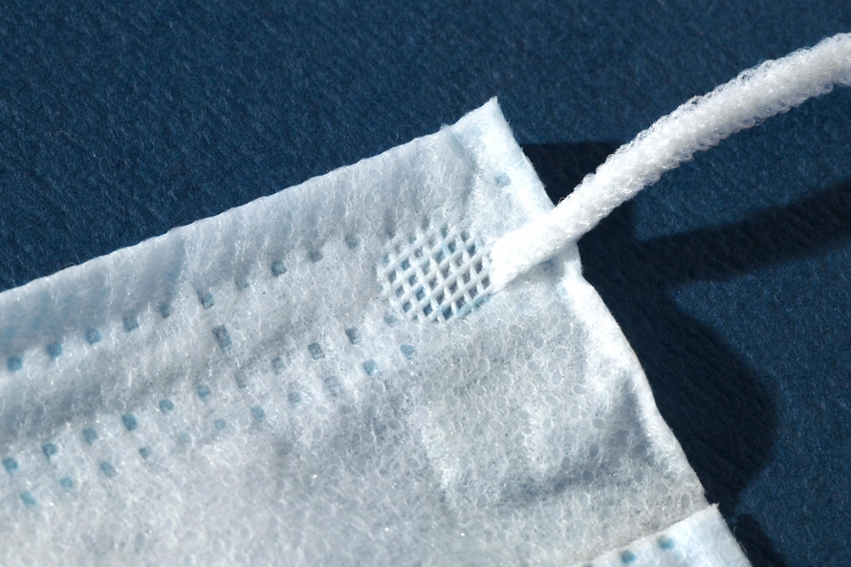 close-up of bond on surgical mask