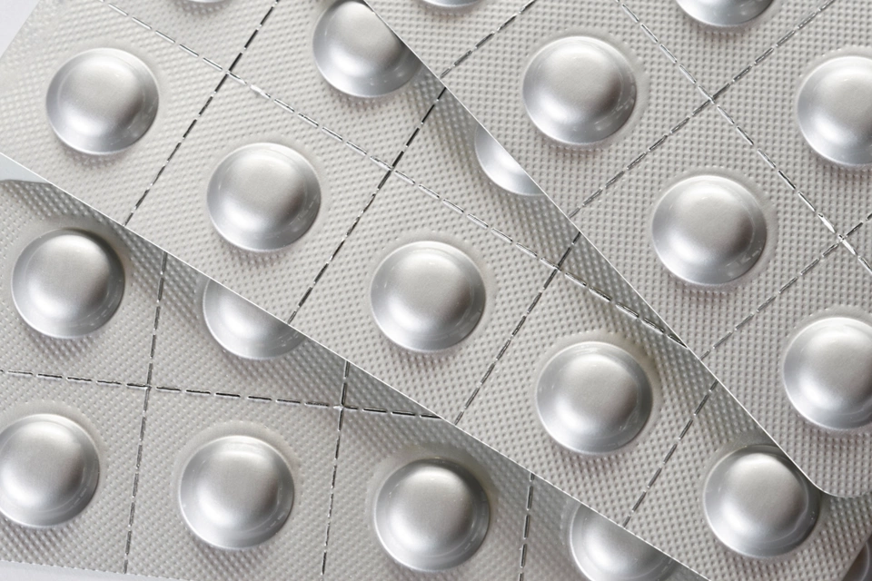 Silver blister packs of pills