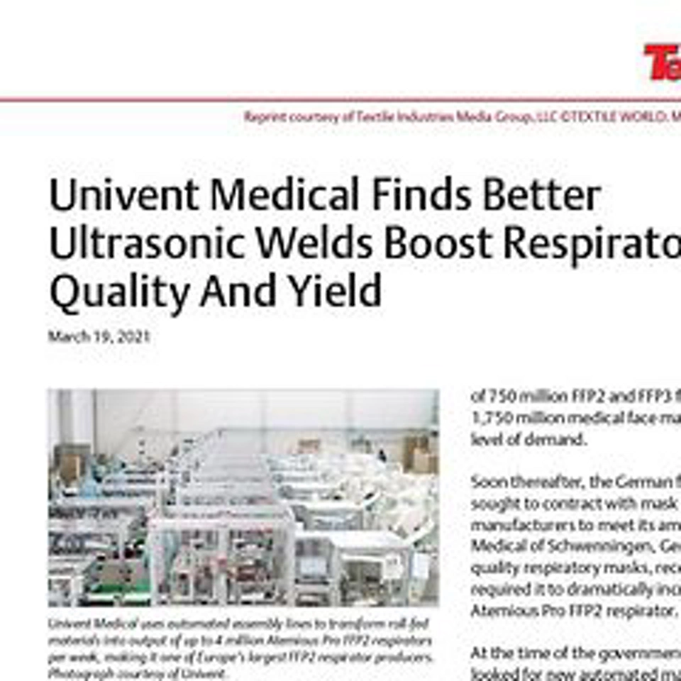 Univent Medical adota soldas ultrassônicas superiores que aumentam a qualidade respiratória e o rendimento